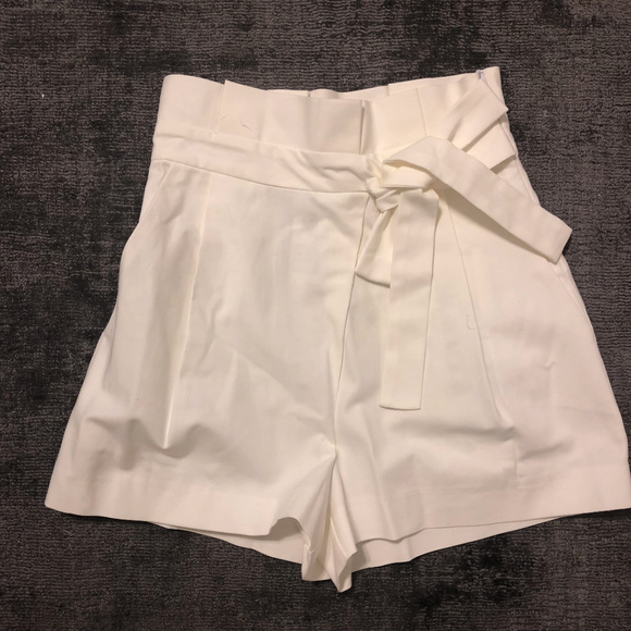 white high waisted tie shorts